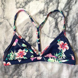 NWOT Pink Victoria's Secret Navy Blue Tropical Floral Print Triangle Bikini Top